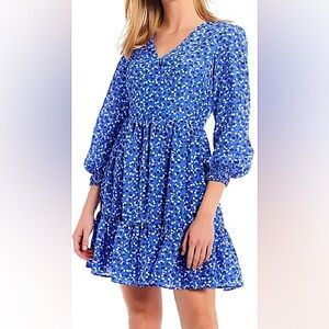 Eliza J Blue White Cherry Pattern Mini Dress Size 2